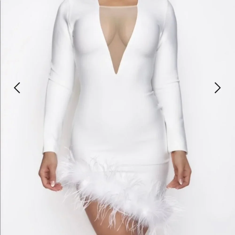 Bodycon Asymmetrical Feather Cocktail Dress - Picture 3 of 8